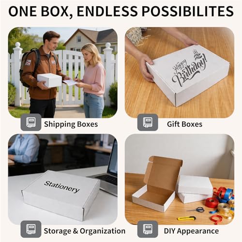 Fishat 13" x 10" x 3" White Corrugated Cardboard Shipping Boxes Set of 5 - size: 13" x 10" x 3"