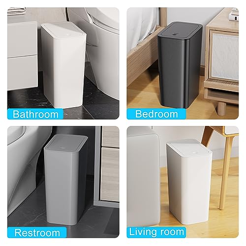 N. NETDOT 3 Pack 10L/2.6 Gal Bathroom Trash Can with Lid, Trash Bin with Press Lid, Small Trash Can/Slim Garbage Cans/Waste Basket for Bathroom,Kitchen,Office,Bedroom - Black,Gray,Off White - color: 2.6gal Black-Gray-Off White