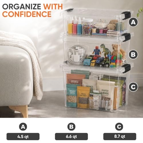 Superio 6.6 Quart Clear Plastic Storage Boxes with Lids, Stackable Organizer Containers, BPA-Free Storage Bins for Home, Office, School & Dorm, 2 Pack - size: 6.6 Quart