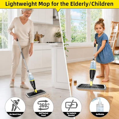 Hardwood Floor Mops for Floors Cleaning: Spray Mops Wet Dust Mop Refillable - color: Yellow/Black