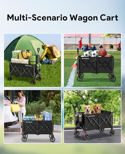 200L Wagons Carts Foldable with Wheels and Brakes for Camping Grocery - color: Black, size: 200l