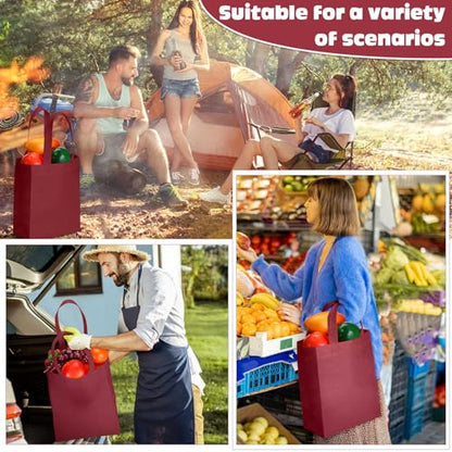 Windyun 50 Pcs Reusable Tote Bag Bulk 8 x 4 x 10 Inch, Wine Red - color: Wine Red