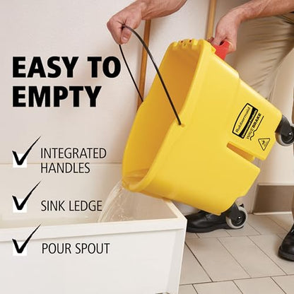 Rubbermaid Commercial Products WaveBrake 35 Qt. Side-Press Mop Bucket and Wringer Combo on Wheels Yellow for Professional/Industrial/Business Heavy-Duty Floor Cleaning/Mopping - size: 35 Qt.