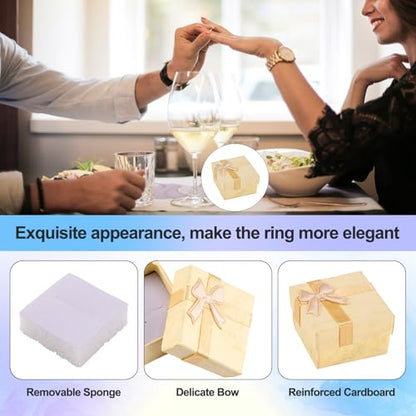 Craftdady 12 Pack Ring Boxes for Jewelry Present 1.59 x 1.59x 1.02 Inch Square Hard Cardboard Jewelry Boxes with Lids Small Present Boxes with Bow for Earring Bracelet Brooch Packaging (Light Yellow) - color: Light Yellow