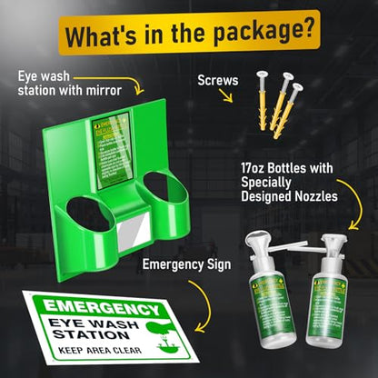 Magula 17oz*2 Portable Eye Wash Station OSHA-Approved,BPA Free, Wall-Mounted First Aid Eye Wash kit with Empty Bottles & Mirror,Emergency Eyewash, No Eye Wash Solution - color: 1 Pcs