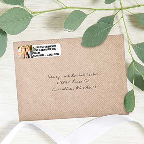 Custom Photo Upload Bold Rolled Address Labels / 500 Personalized Return Address Labels/Designer Address Stickers in Elegant Plastic Dispenser - size: 500 Labels, style: Block