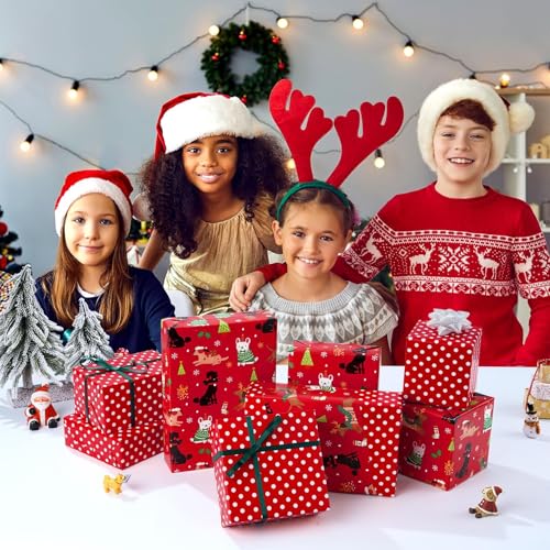 WERNNSAI Dog Christmas Wrapping Paper Jumbo Roll 33 ft Puppy Red - color: Christmas Puppy