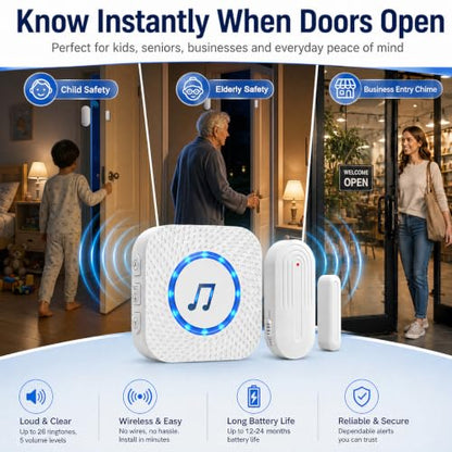 SanJie Door Chime Alarm When Open for Kids Safety, Home and Business - size: 2 Sensors + 1 Receiver White