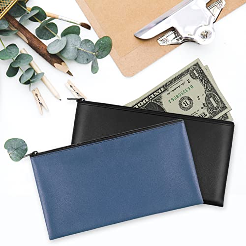 2 Pieces Money Bag,11x6.1 Inch Money Bags With Zipper for Cash, Bank Bag, Money Pouch, Money Holder for Cash, Coins, Cosmetics, Bills, Tool - color: 1 Pieces Black & 1 Pieces Blue