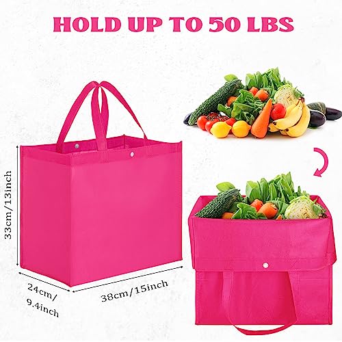 Boao 48 Pack Reusable Grocery Bags 13''L x 9.4''W x 15''H Large Foldable Shopping Tote Bag Non Woven with Handle and Button - color: Multicolor