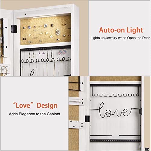 SRIWATANA Washed White Jewelry Cabinet with Full Length Mirror, Solid Wood - color: Washed White
