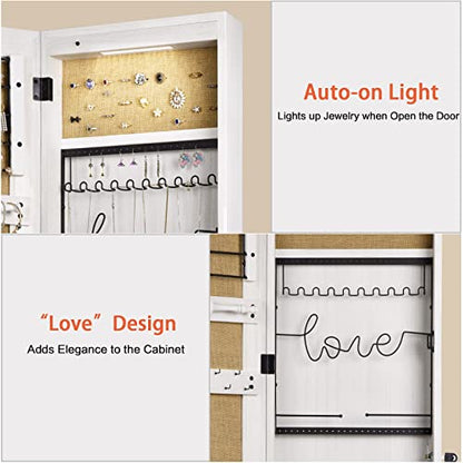 SRIWATANA Washed White Jewelry Cabinet with Full Length Mirror, Solid Wood - color: Washed White