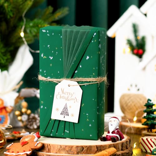 MAYPLUSS Gift Wrapping Paper Roll - 17Inch x 16.5Feet - Elegant Green Gold Foil Design Shiny Flakes Silky Touch Thick Matte Gift Wrap Paper for Christmas, St Patricks Day, Birthday, Holiday - color: Flake Green