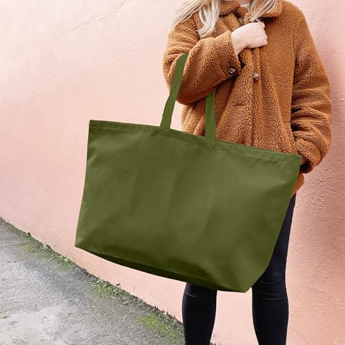 Large Canvas Tote Bag Reusable Extra Big Grocery Bags - color: Olive Green