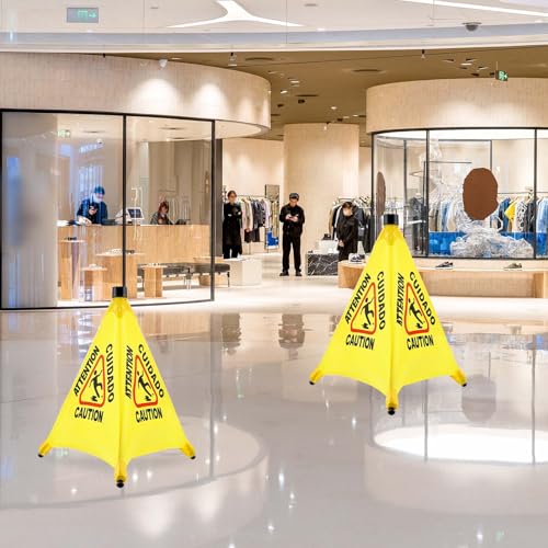 8-Packs Wet Floor Signs 20 Inch, Pop UP Bilingual Yellow Caution Wet Floor Sign with Wall Mounted Storage Tube Foldable, Slip Carefully Safety Cone Signs Pop up Caution Commercial Sign