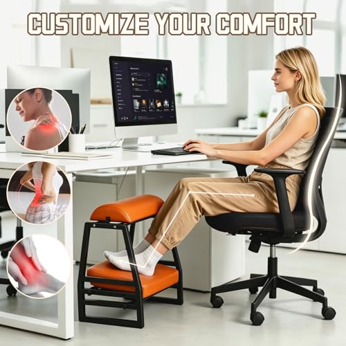 Under Desk Iron FootRest,Adjustable 9-Position Ergonomic Foot Stool-Orange - color: Orange