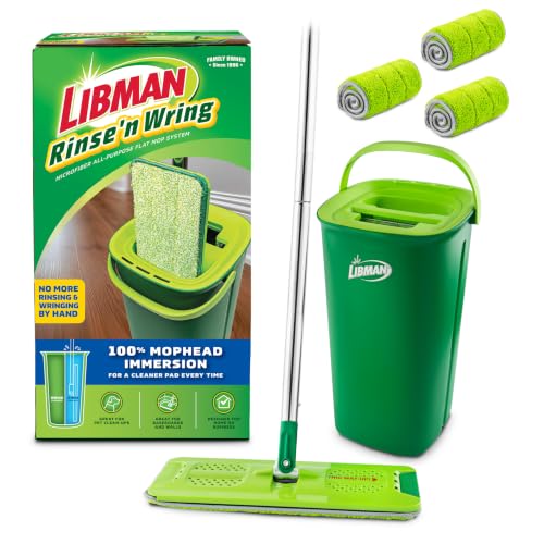 Libman Rinse 'n Wring Mop and Bucket System, 4 Microfiber Pads Included - style: 4 Pads
