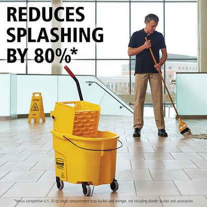 Rubbermaid Commercial Products WaveBrake 26 Qt. Side-Press Mop Bucket and Wringer Combo on Wheels, Yellow, for Professional/Industrial/Business Heavy-Duty Floor Cleaning/Mopping - size: 26 Qt.