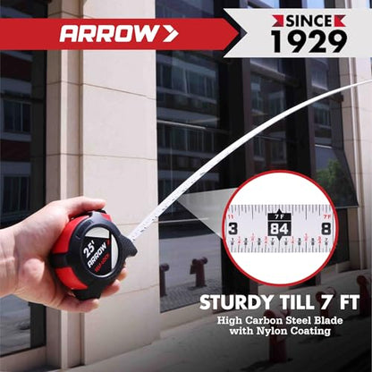 Arrow 25FT Auto-Lock Tape Measure, Easy Read Double Sided Measuring Tape