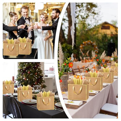 Addblu 24 Pack Brown Large Gift Bags with Handles & 72 Tissue Papers - color: Brown and Gold Trim, size: 1 Count (Pack of 24)