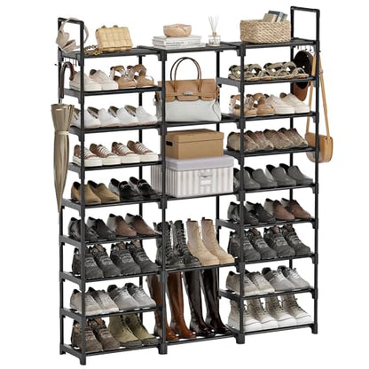 WOWLIVE 9 Tier 3-Column Shoe Rack, 50-55 Pairs Stackable Black - color: Black, size: 3 Row 9 Tier