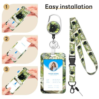 Retractable Badge Holder with Detachable Lanyard, Books Cat - color: Books Cat