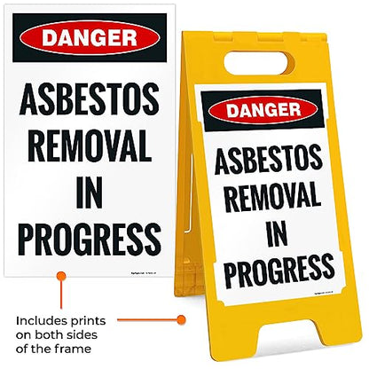 OSHA Danger Asbestos Removal in Progress Sidewalk Sign Kit, - size: 10x16 Inches, style: A-frame + 2 Panel Kit