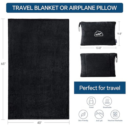 BEDELITE Travel Blanket with Bag, Jacquard Fleece Blanket 65"x40", Black - color: Black