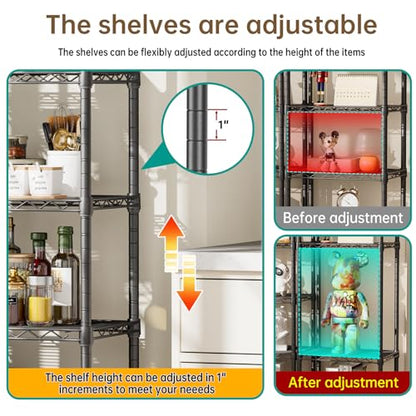 Golpart 6Tier Adjustable Storage Shelves Metal Wire Shelving Standing Shelf - color: Black, size: 6-tier-10"Dx16"Wx63"H
