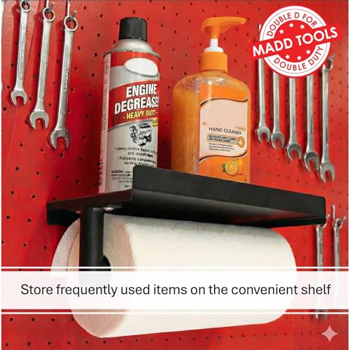 Pegboard Paper Towel Holder with Hooks, Peg Board Organizer Accessory - size: Paper Towel Bar with Shelf