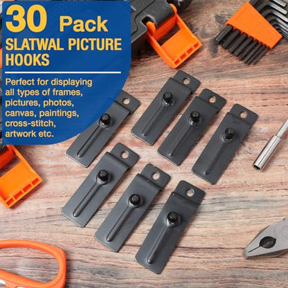 JaGely 30 Pcs 3 Inch Slatwall Hooks Metal Notch for Pegboard Art, Black