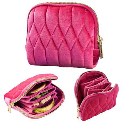 KALUYA shunmei Small Jewelry Travel Case, Diamond Quilted Velvet, Hot Pink - color: Hot Pink