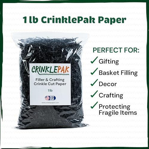 1LB Black Crinkle Paper Shred Filler Gift Basket, USA Made - color: Black, size: 1 LB