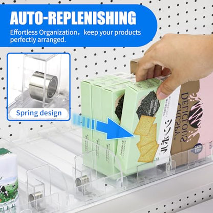 9-Pack Spring Loaded Shelf Pusher System, Adjustable Width for Supermarket, Store, Pharmacy, Auto Push Snack, Cigarette and Medicine Display Organizer, 23.82 in x 11.81 in