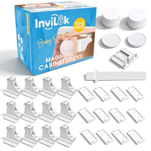 12 Pack Magnetic Cabinet Locks for Child Proof, Drawer Locks with 2 Key - size: 12 Pack
