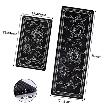 Kitchen Floor Mat Set of 2, Anti Fatigue Kitchen Mat 17"x59"+17"x29" - color: Black, size: 17"x59"+17"x29"
