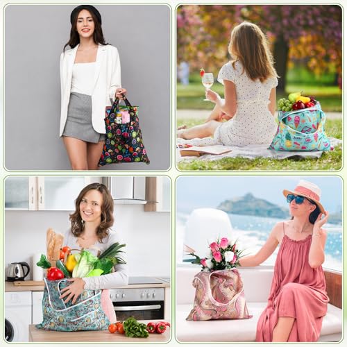 Weewooday 18 Pcs Grocery Bags Foldable Reusable Shopping Bags Washable Nylon Bag for Farmers Market Groceries - style: Lovely Style