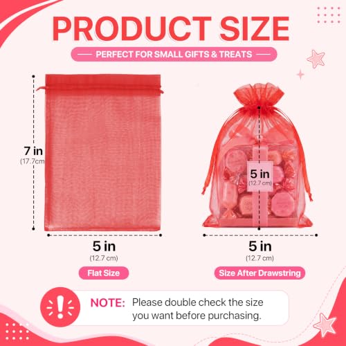 ANZNKU 100PCS Organza Bags 5x7 Red Small Gift Mesh Drawstring Goodie Bags - color: Red
