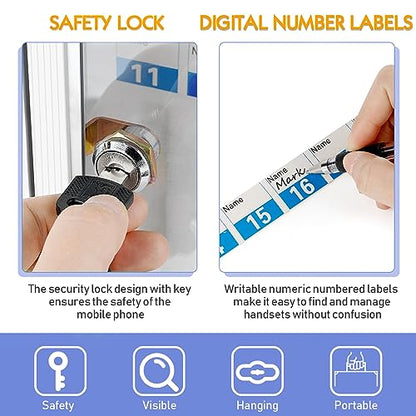 30 Slots Aluminum Alloy Cell Phone Locker, Phone Holder for Classroom - size: 30 Slots Transparent