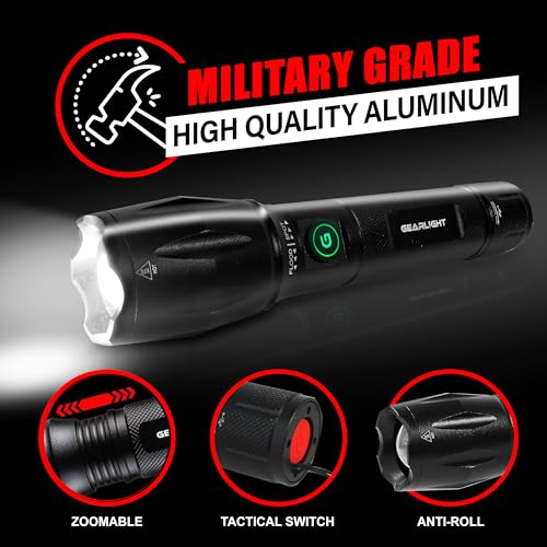 GearLight S1000 LED Tactical Flashlight - High Lumens, USB-C Fast Charging, Dual-Button, IPX4 Water-Resistant, Pocket-Sized for Camping & Emergencies with Batteries - 2 Pack, (Rechargeable) - color: 2 Pack, (Rechargeable)