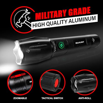 GearLight S1000 LED Tactical Flashlight - High Lumens, USB-C Fast Charging, Dual-Button, IPX4 Water-Resistant, Pocket-Sized for Camping & Emergencies with Batteries - 2 Pack, (Rechargeable) - color: 2 Pack, (Rechargeable)