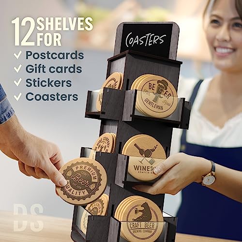 3 Tier Rotating Sticker Display Stand for Vendors, Coaster Display Rack - color: Black