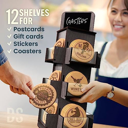 3 Tier Rotating Sticker Display Stand for Vendors, Coaster Display Rack - color: Black