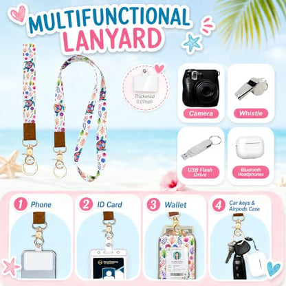 Lightweight Card Holder with RFID Blocking Lanyard Wallet - color: Floral Sea Turtle
