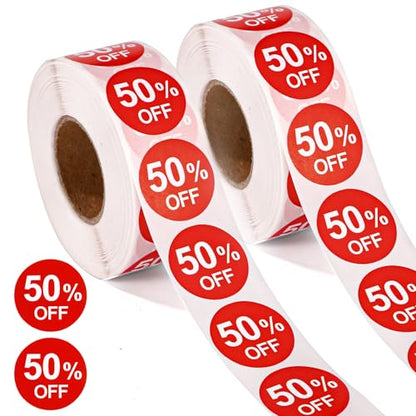 2000pcs 50% Discount Stickers, 1in Round Self Adhesive 50 Percent Off Signs