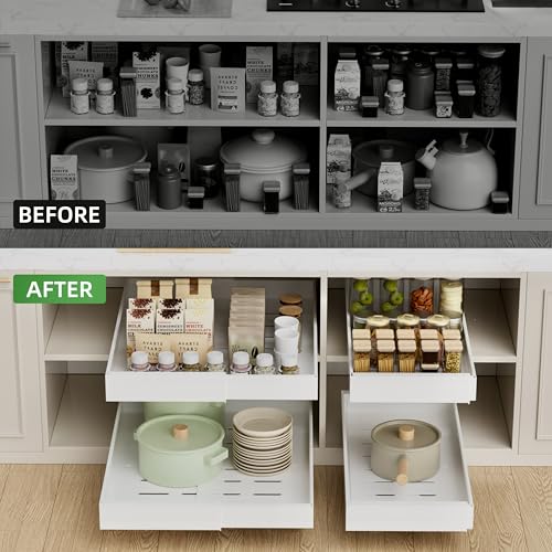 PAKETA 4 Pack Expandable Pull Out Cabinet Organizer,21" Deep - color: White, size: 21"D X 9-14"W (4 Pack)