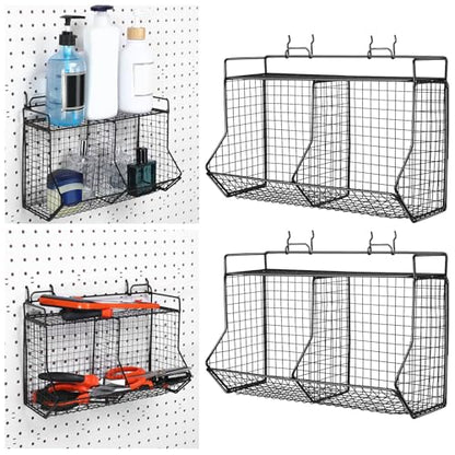 Huwena 2 Pcs Tiered Pegboard Baskets Bins Set with 4 Hooks