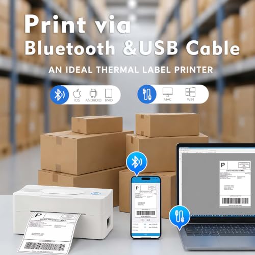 Forc Bluetooth Thermal Shipping Label Printer, 4x6, White - color: White