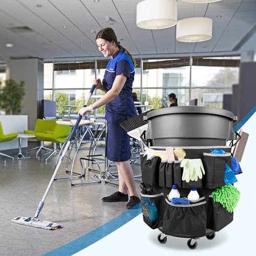 HODRANT Trash Can Caddy Bag with 13 Pockets Fit 32-55 Gallon Garbage Bin - color: Black with gray edge