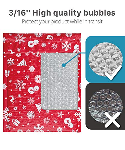 Fosmon #0 Christmas Poly Bubble Mailer 6.5 x 10 inches (25 Pack), Lightweight Water/Dust/Shock/Tear Resistant Padded Shipping Envelopes - Xmas Red White Snow - color: Christmas, size: 25 Pack